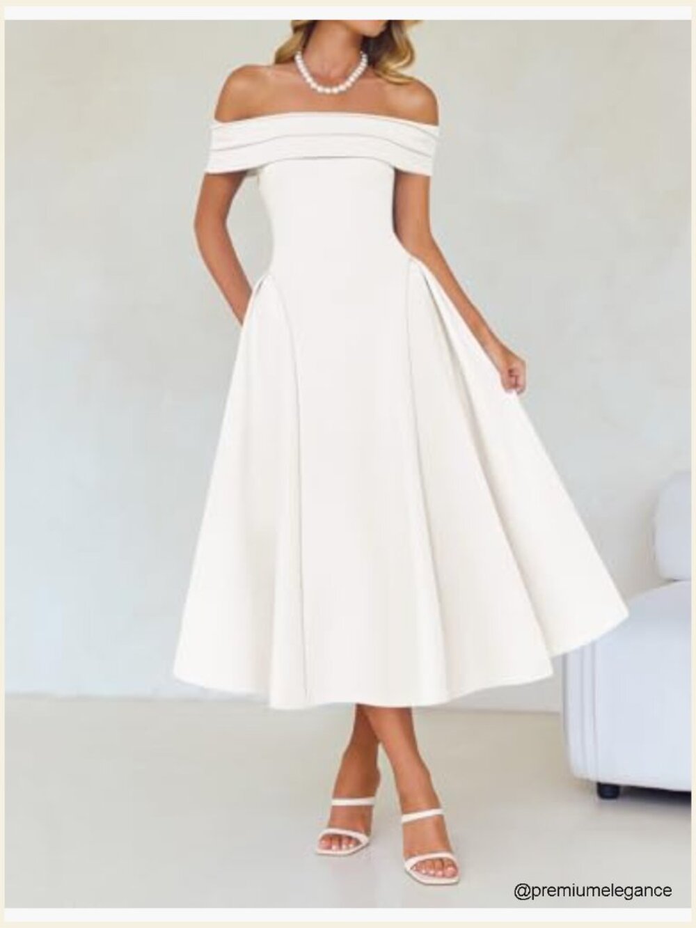 Off Shoulder Short Sleeve A-Line Midi Dress - Formal Party - Picture 3 of 7